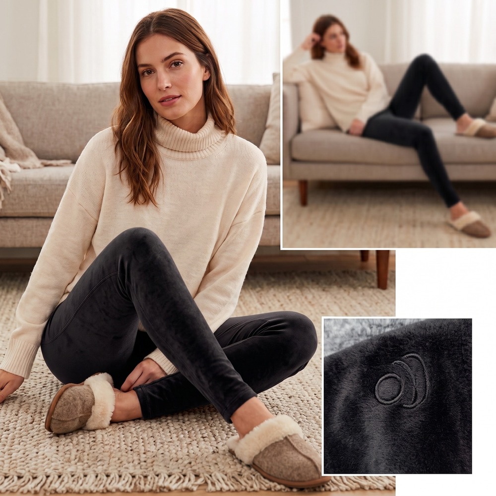 Cuddl Duds Double Plush Velour Leggings Women's Black High Rise Stretch Pants M